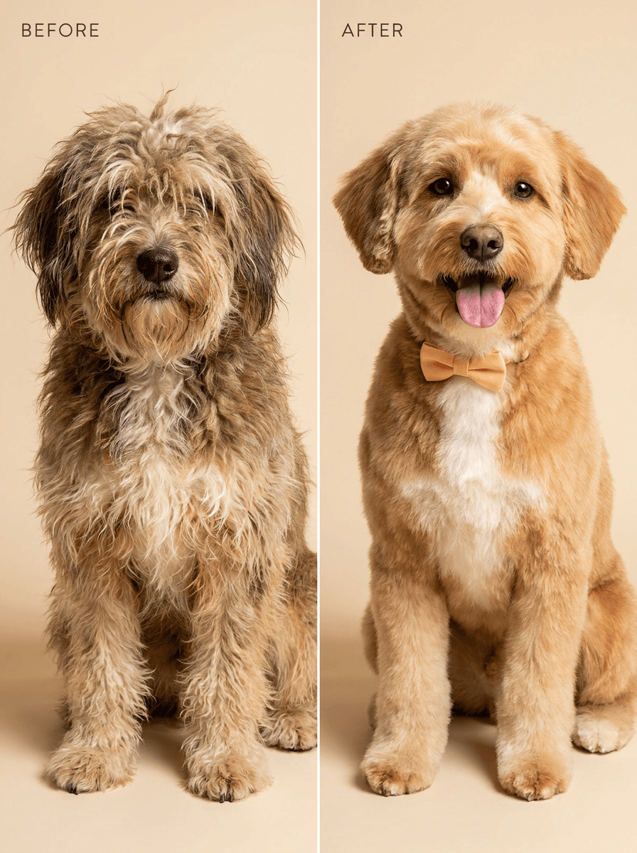 Dog grooming before / after